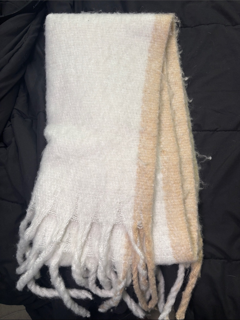 Steve Madden White and Beige Soft Fringe Scarf
